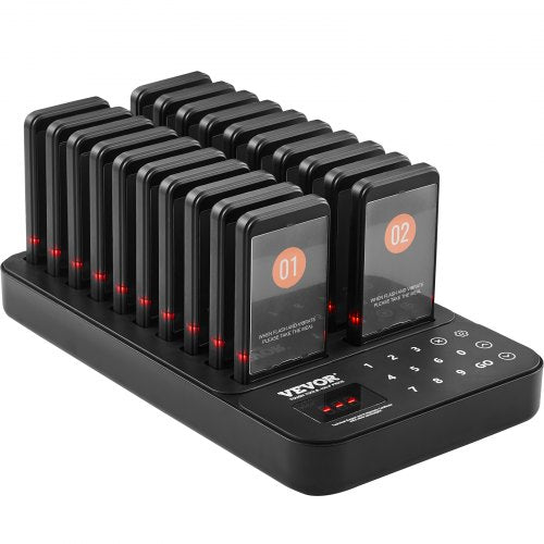 VEVOR Restaurant-Pager-System, kabelloses Warteschlangensignal mit 400 m Reichweite, Piepser zur Rufannahme von Gästen mit Vibration und Blinken, 20 Pager für Imbisswagen, Kirche, Kindergarten