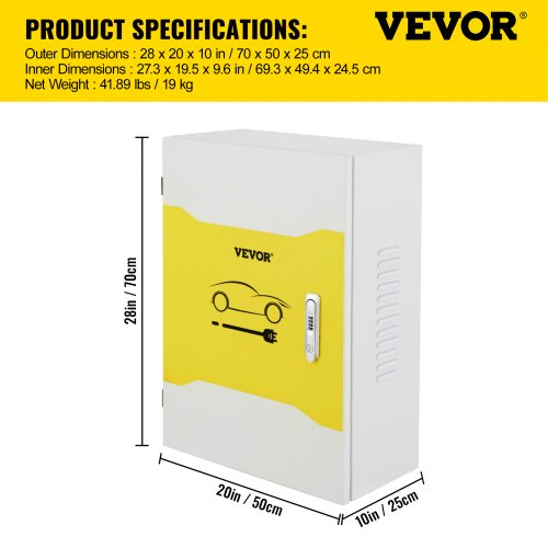 VEVOR Tesla-Ladestationsbox, 70 x 50 x 25 cm, Outdoor-Kabelbox, Ladebox, Kabel-Organizer, IP32 wasserdicht, staubdicht, Cool Roll Steel-Elektrogehäusebox, für Tesla-Wandanschluss