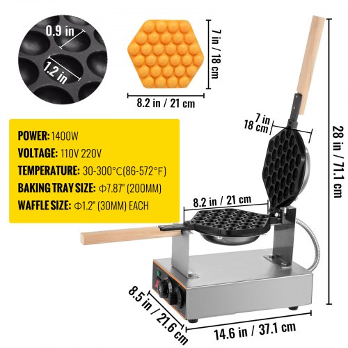 VEVOR Waffelmaschine Waffelautomat Backblech Waffeleisen 6 kg Waffelmaschine Waffelgröße Küchengeräte Kommerzieller Eierwaffeleisen Edelstahl