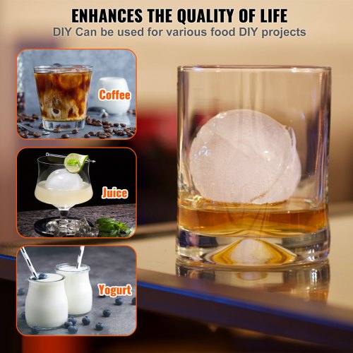 VEVOR Eiswürfelbereiter Eiswürfelformen Satz 60 mm, Eiswürfelform Eiskugelform mit Eiszange &amp; Tropfschale, Alu Rote Strapazierfähige Eiswürfelformen Eiswürfelbehälter Whisky Americano, Saft &amp; Milch
