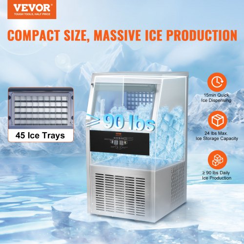 VEVOR Kommerzieller Eiswürfelbereiter Eismaschine 41 kg / 24 h, Leichte Würfeleismaschine 11 kg Eisspeicherkapazität 45 Stk. Eiswürfel, Edelstahl Eiswürfelbereiter inkl. Wasserfilter &amp; Eisschaufel