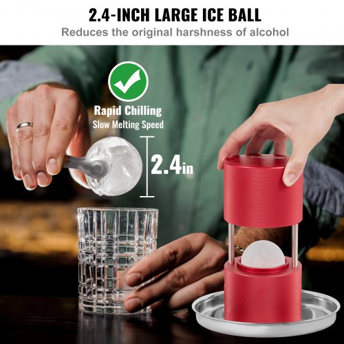 VEVOR Eiswürfelbereiter Eiswürfelformen Satz 60 mm, Eiswürfelform Eiskugelform mit Eiszange &amp; Tropfschale, Alu Rote Strapazierfähige Eiswürfelformen Eiswürfelbehälter Whisky Americano, Saft &amp; Milch