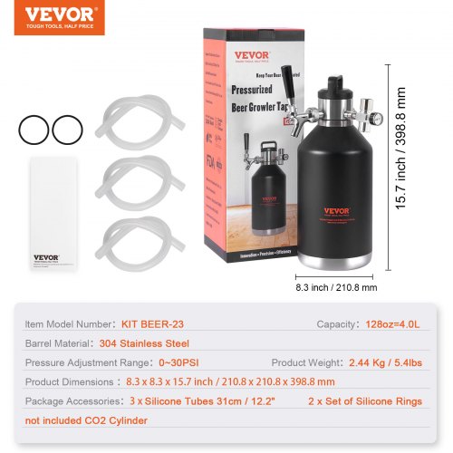 VEVOR Bierzapfanlage Mini Bierfass Bierbraugerät 4 L, Tragbares Druckfass-Set Doppellagige Edelstahlschicht Growler System Einstellbarer Hahn 27 ℃, Fassbier Hausbrauerei Frisch und Kohlensäurehaltig