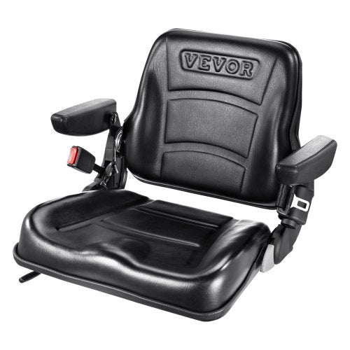 VEVOR Universal Traktorsitz aus PVC-Kunstleder und Polyurethanschaum Traktor Schleppersitz mit verstellbarer Rückenlehne und Mikro-Sicherheitsschalter Fahrersitz mit Armlehnen und Sicherheitsgurt