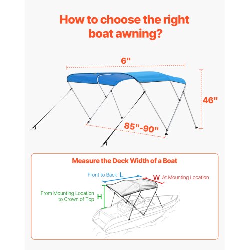 VEVOR Bimini Top Bootsverdeck Bootdach Sonnenverdeck Blau 3 Bögen 216-229cm
