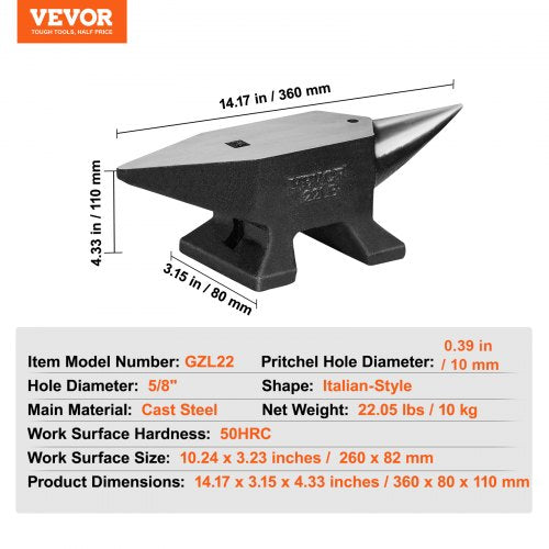 VEVOR Amboss Einzelner Hornamboss 10 kg Stahlamboss Geschmiedeter Amboss Robuster Hornamboss Schmied Juweliere Metallschmied Schmiedewerkzeug Geeignet für Nieten, Abflachen, Schmieden und Formen