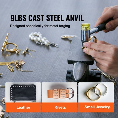 VEVOR Amboss Einzelner Hornamboss 4kg Stahlgussamboss Geschmiedeter Amboss Robuster Hornamboss Schmied Juweliere Metallschmied Schmiedewerkzeug Geeignet für Nieten, Abflachen, Schmieden und Formen