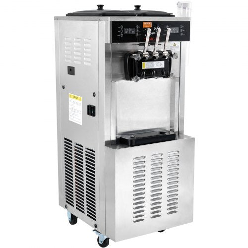 VEVOR Kommerzielle Eismaschine, 34–44 L/h Leistung, 1850 W, Freistehende Softeismaschine mit 3 Geschmacksrichtungen, 2 x 9 L Edelstahlbehälter, LED-Panel Einzelzylindernutzung &amp; Kühlung über Nacht