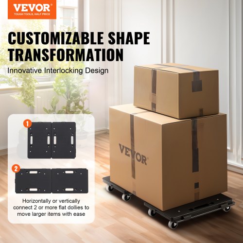 VEVOR Möbelwagen, Möbelwagen, 4 Räder, tragbare bewegliche Rollen, robust, ineinandergreifend, klein, flach, für schwere Möbel, 2 Stück, 40,6 x 27,9 cm, 227,8 kg Kapazität, schwarz