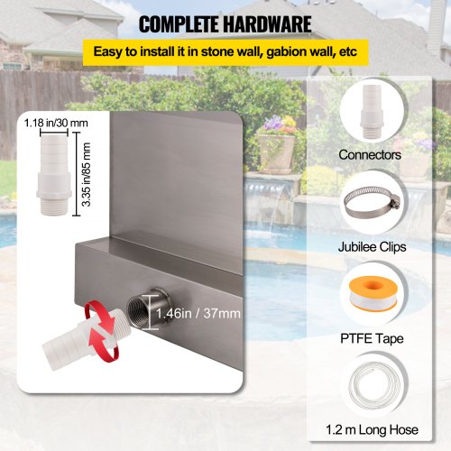 VEVOR Wasserfall Schwalldusche Pool aus Edelstahl Wasserfall Fontäne 30 x 26 x 8 cm Schwallbrause 37 mm Wassereinlass Schwalldusche