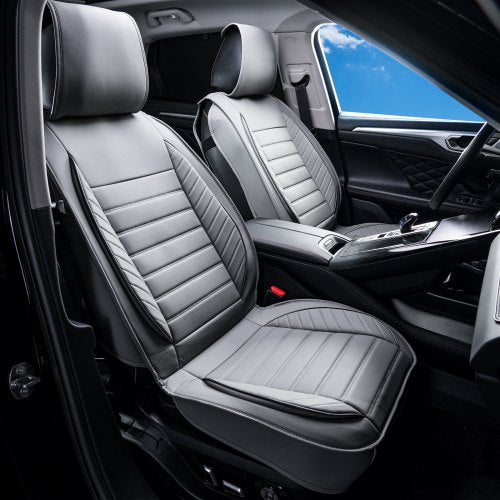 VEVOR Sitzbezüge, Universal-Autositzbezüge für Vordersitze, 2-teiliger Kunstleder-Sitzbezug, halbgeschlossenes Design, abnehmbare Kopfstütze und Airbag-kompatibel, Autos, SUVs und Lkws, Grau