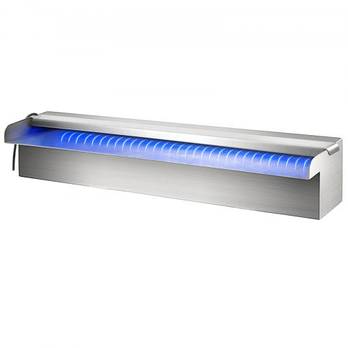 VEVOR Schwimmbad-Wasserfall-Überlaufrinne 30 x 11,5 x 8 cm, Edelstahl-Schwimmbad-Wasserfallbrunnen mit buntem LED-Streifen Schlauchanschluss Fernbedienung korrosionsbeständig für Teich Pool