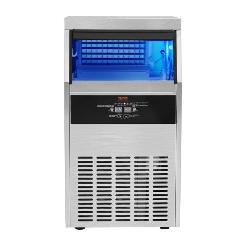 VEVOR Kommerzieller Eiswürfelbereiter Eismaschine 56 kg / 24 h, Leichte Würfeleismaschine 15 kg Eisspeicherkapazität 60 Stk. Eiswürfel, Edelstahl Eiswürfelbereiter inkl. Wasserfilter &amp; Eisschaufel