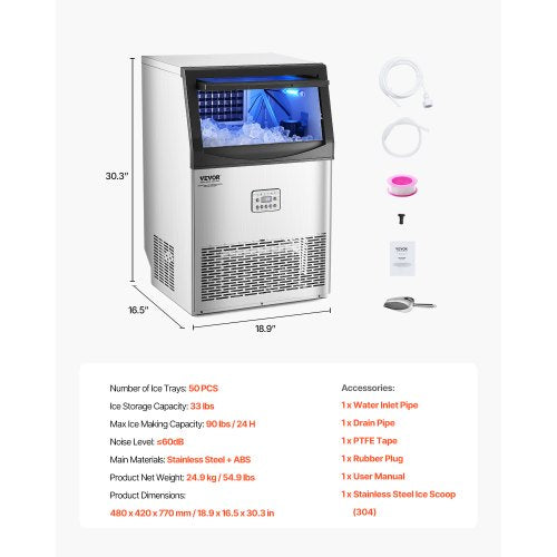 VEVOR Kommerzielle Eisbereiter Eismaschine 40,82kg/Tag LED Anzeige Restaurant