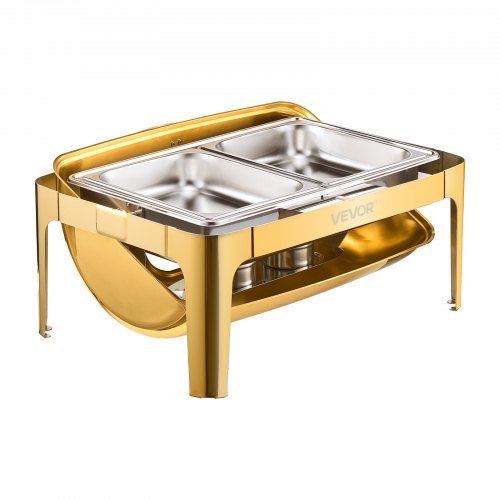 VEVOR Chafing Dish Set Speisenwärmer Edelstahl 8,5 L 1 Stk. Rolltop Gold Buffet