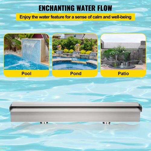 VEVOR Schwalldusche Poolfontäne Wasserfall 23,6x4,5x3,1 Poolbrunnen aus 304 Edelstahl mit Wasserfontäne Dekoration Gartenteich