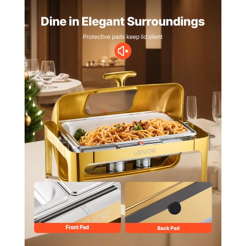 VEVOR Chafing Dish Set Speisenwärmer Edelstahl 8,5 L 1 Stk. Rolltop Gold Buffet