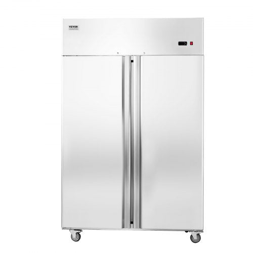 VEVOR Gewerbekühlschrank 1100 L, 2 Türen, Edelstahl-Kühlschrank mit automatischer Abtauung, 6 Ablagen, Temperaturregelung von  -2 bis + 8 °C und 4 Rädern