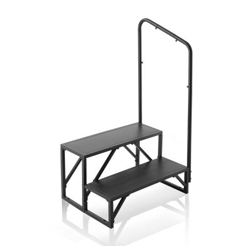 VEVOR Wohnmobil-Stufen, 2-stufige Wohnmobil-Treppe, 200 kg Tragkraft, Verdickter Kohlenstoffstahl, mit Handlauf, rutschfeste Stufen für sicheres Ein- und Aussteigen, geeignet für Wohnmobil, Anhänger