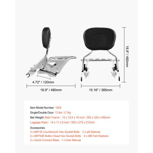 VEVOR Motorrad Rückenlehne Sissy Bar für Harley-Davidson Touring Modellen