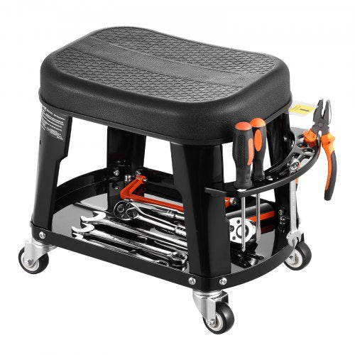 VEVOR Mechanikerhocker Rollbare Werkstattsitz 136kg mit Werkzeugablage Drehbar