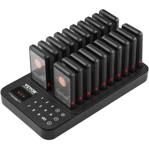 VEVOR Restaurant-Pager-System, kabelloses Warteschlangensignal mit 400 m Reichweite, Piepser zur Rufannahme von Gästen mit Vibration und Blinken, 20 Pager für Imbisswagen, Kirche, Kindergarten