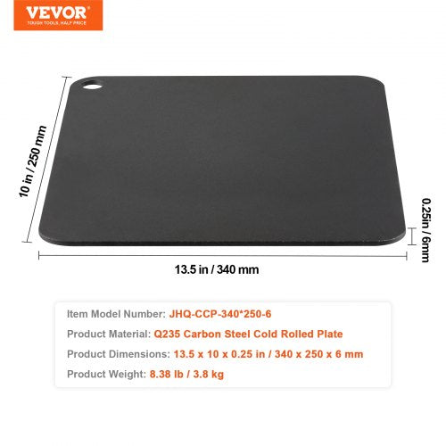 VEVOR Pizzastahl, 13,5" x 10" x 1/4" Pizzastahlplatte für den Ofen, vorgewürzter Pizza-Backstein aus Kohlenstoffstahl mit 20-fach höherer Leitfähigkeit, robuste Pizzapfanne für Außengrill, Innenofen
