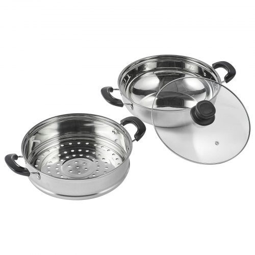 VEVOR 28cm Dampfgarer Topf Edelstahl mit Glasdeckel, 1 Etagen (1x Dampfkochtopf und 1x Suppentopf)Dampfkocher Dampftopf Induktion Gardampftopf Dampfkochtopf Kochtopf für Gemüse, Fisch, Suppe, Knödel