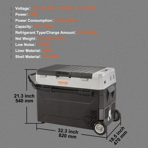 VEVOR Camping Kühlschrank 53 L Kühlboxen Rollbare Elektrische Gefrierbox 2 in 1 Doppelzone Auto Kühlschrank Kompressor zum Warmhalten und