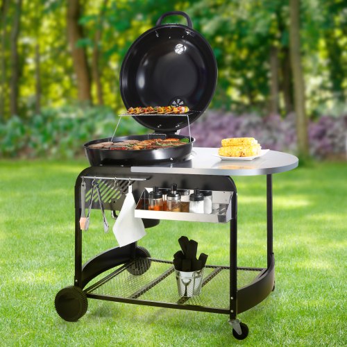 VEVOR 21-Zoll-Kessel-Holzkohlegrill, tragbarer Grill mit Wagen zum Kochen im Freien