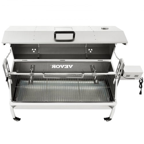 VEVOR Rotisserie-Grill, Edelstahl, Schweinelamm, Haubenbräter, 127 cm, elektrischer Holzkohlespieß, mit 40-W-Motor und höhenverstellbaren, feststellbaren Rollen, mit Deckel, für Outdoor, Camping usw.