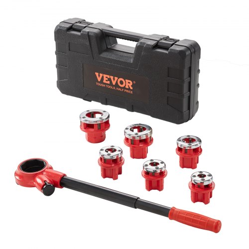 VEVOR 6-tlg. Set Gewindeschneidkluppe Rohrgewindeschneidsatz Kluppe Gewindeschneider 1/4 Zoll NPT – 1-1/4 Zoll NPT im Koffer 9SICR-Schneidkopf Ideal für Baugewerbe Sanitärindustrie usw.