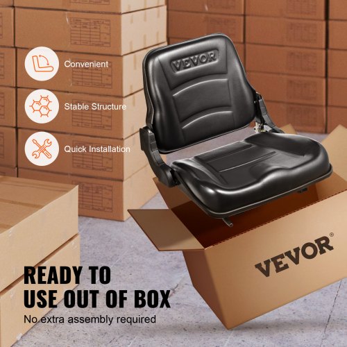 VEVOR Universal Traktorsitz aus PVC-Kunstleder und Polyurethanschaum Traktor Schleppersitz mit verstellbarer Rückenlehne und Mikro-Sicherheitsschalter Treckersitz Fahrersitz 160–340mm Schlitz