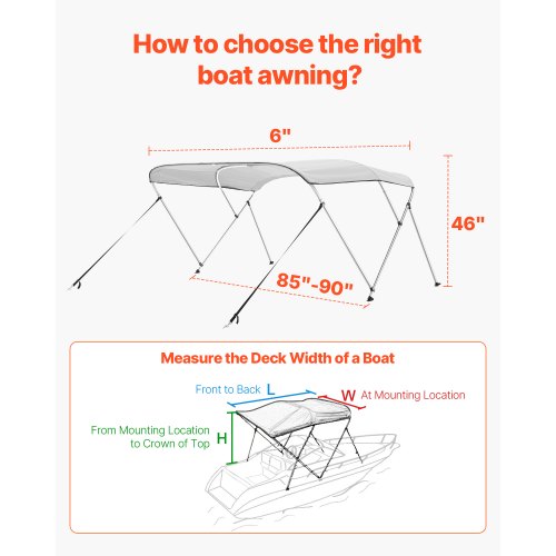 VEVOR Bimini Top Bootsverdeck Bootdach Sonnenverdeck 3 Bögen 216-229cm Hellgrau