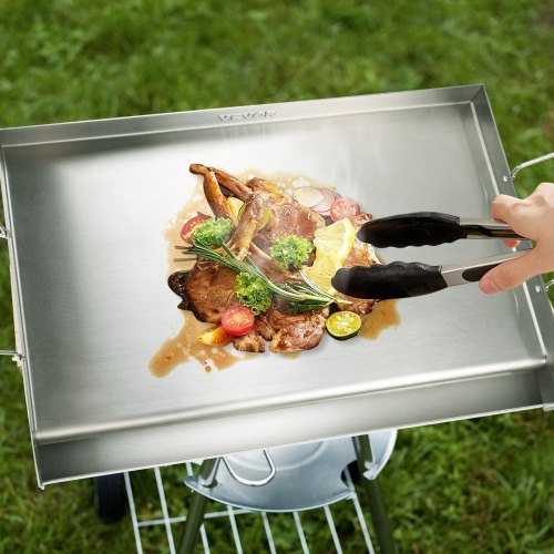 VEVOR Grillplatte 430 Edelstahl 58,7 x 39,5 x 9,9 cm - Universal Grillplatte 2 mm Dicke Verwendbar, Outdoor BBQ Party Grillplatte mit Griff Gasgrill für Gasgrill, Kohlegrill &amp; Elektrogrill Zubehör