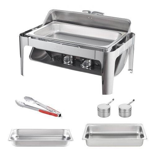 VEVOR Edelstahl Chafing Dish Set 7,5 L, 1 Stk. Speisenwärmer Wärmebehälter Suppenwärmer, Speisen Warmhaltebehälter Suppentopf Chafing Dishes Set mit 2 Brennstoffbehälter für Catering, Buffet. Party