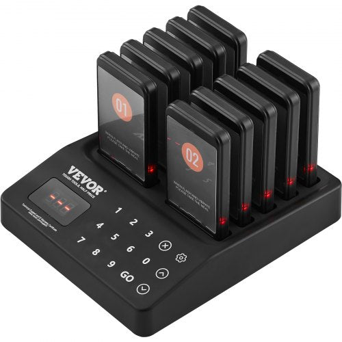 VEVOR Restaurant-Pager-System, Kabelloses Warteschlangensignal mit 400 m Reichweite, Piepser zur Rufannahme von Gästen mit Vibration und Blinken, 10 Pager für Imbisswagen, Kirche, Kindergarten