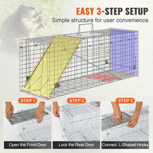 VEVOR Waschbärfalle Katzenfalle Marderfalle Wetterfeste robuste Lebendfalle Falle 2 Eingänge Tierfalle 785×254×305mm Lebend Kaninchenfalle Katzenfalle Drahtfalle für Marder Katze Waschbär