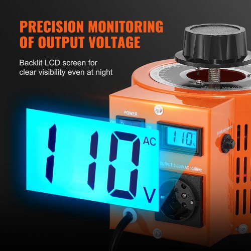 VEVOR 2000VA Stelltransformator mit variabler Spannung, 6,6 Ampere, 230 V Eingang, 0-300 V Ausgang, Wechselspannungsregler, mit LCD-Display, 4 zusätzlichen Sicherungen, für Zuhause, Industrie, Büro