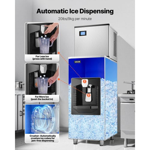 VEVOR Kommerzieller Eisbereiter 226,8kg/Tag 80kg Vorratsbehälter Automatisch