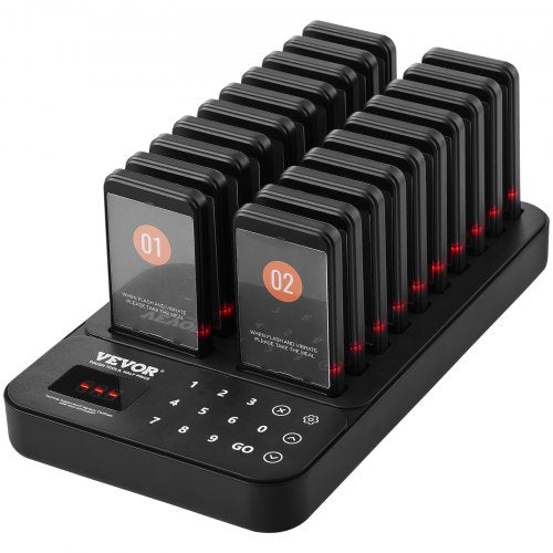 VEVOR Restaurant-Pager-System, kabelloses Warteschlangensignal mit 400 m Reichweite, Piepser zur Rufannahme von Gästen mit Vibration und Blinken, 20 Pager für Imbisswagen, Kirche, Kindergarten