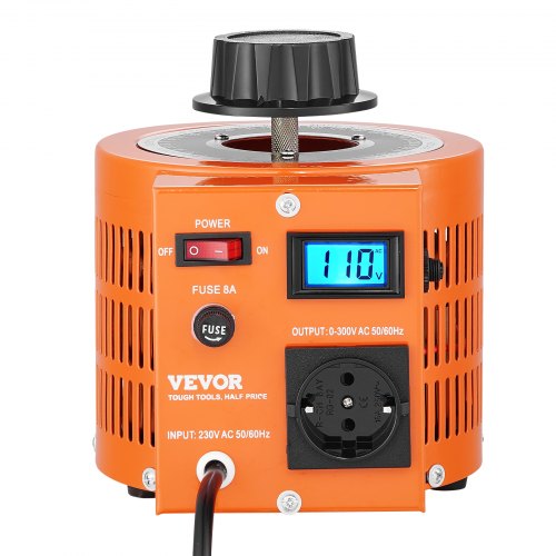 VEVOR 2000VA Stelltransformator mit variabler Spannung, 6,6 Ampere, 230 V Eingang, 0-300 V Ausgang, Wechselspannungsregler, mit LCD-Display, 4 zusätzlichen Sicherungen, für Zuhause, Industrie, Büro