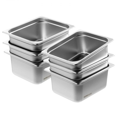VEVOR 6 x Hotelpfannen Gastronormbehälter Edelstahl 1/2-Größe 325x266x148mm