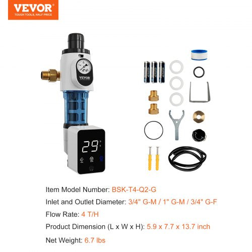 VEVOR Spin-Down-Filter, 40 Mikron-Sedimentfilter für das ganze Haus für Brunnenwasser, 3/4 Zoll GM + 1 Zoll GM, 4 T/H hohe Durchflussrate, für Wasserfiltersysteme für das ganze Haus