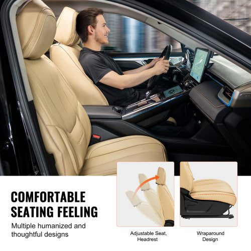 VEVOR Sitzbezüge, Universal-Autositzbezüge für Vordersitze, 6-teiliger Kunstleder-Sitzbezug, vollständig geschlossenes Design, abnehmbare Kopfstütze und Airbag-kompatibel, Autos, Lkws, SUVs