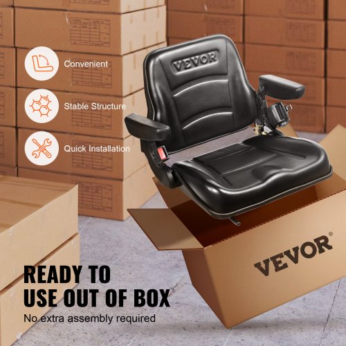 VEVOR Universal Traktorsitz aus PVC-Kunstleder und Polyurethanschaum Traktor Schleppersitz mit verstellbarer Rückenlehne und Mikro-Sicherheitsschalter Fahrersitz mit Armlehnen und Sicherheitsgurt