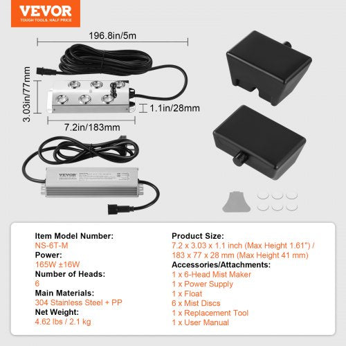 VEVOR 6 Köpfe Ultraschall Vernebler Nebelmacher Luftbefeuchter 4500mL/h IP67