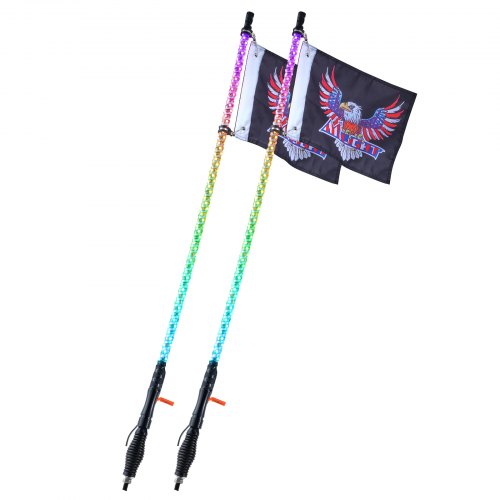 VEVOR 2 Stück Peitschenlicht mit Federbasis, LED-Peitschenlicht mit APP und Fernbedienung, Wasserdichte 360°-Spiral-RGB-Verfolgungslichtpeitsche mit 2 Flaggen, 914,4 mm LED Peitsche Licht UTVs, ATVs