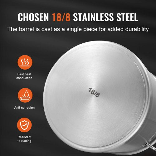 VEVOR Kochtopf 39,7 L Edelstahl, 350 x 410 mm Großvolumiger Suppentopf Komposit-Basis, als Spargeltopf Soßentopf Geeignet, Praktischer Küchentopf Große Zutaten, Induktionsherd Topf Induktionskochtopf