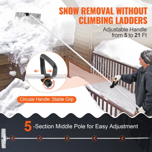 VEVOR Schneeschaufel Dach 64 cm, Einstellbereich 1,52 bis 6,4 m, Dachschneeräumer aus Aluminium und ABS Schaufel, Schneeschieber mit Schutzrädern und rutschfestem Griff Schneeräumer Dachräumer
